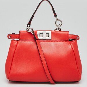 Fendi Red Nappa Leather Micro Peekaboo Bag 8M0355
